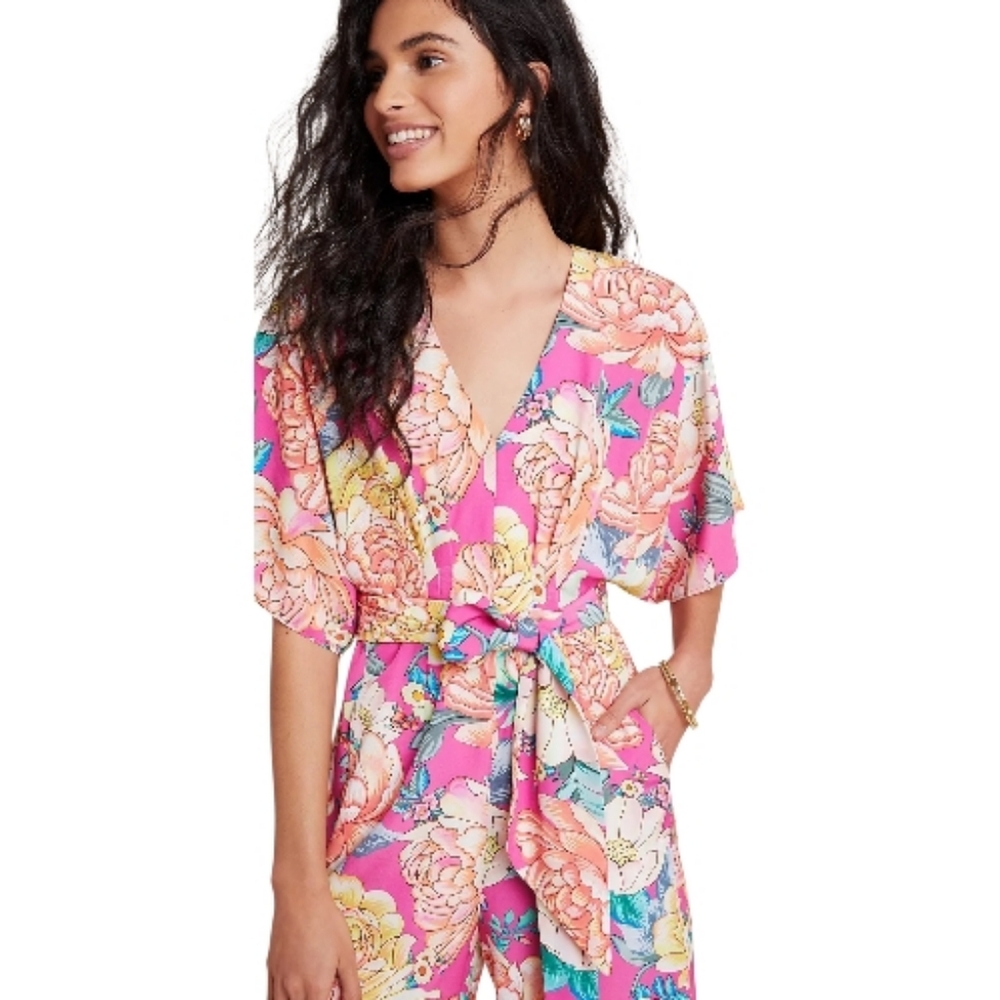 FARM RIO 'Eulalie' Floral Print Wide Leg Jumpsuit - Size XS - Picture 2 of 16